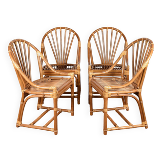 Set of 4 rattan armchairs