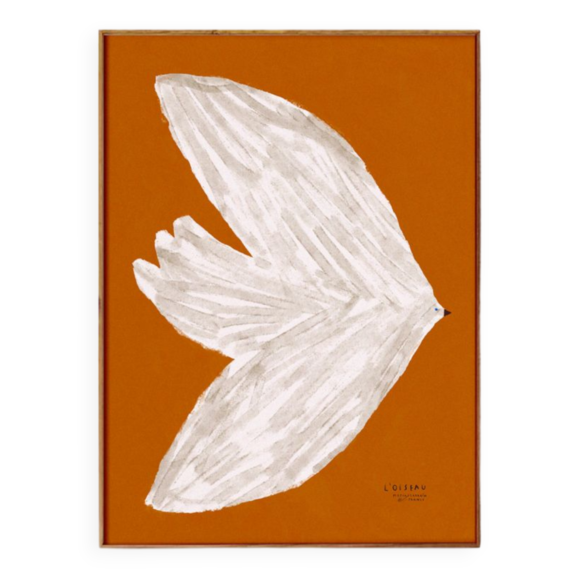 Affiche imprimée en qualité giclée avec illustration d'oiseau blanc en vol - 30x40cm