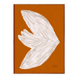 Affiche imprimée en qualité giclée avec illustration d'oiseau blanc en vol - 30x40cm