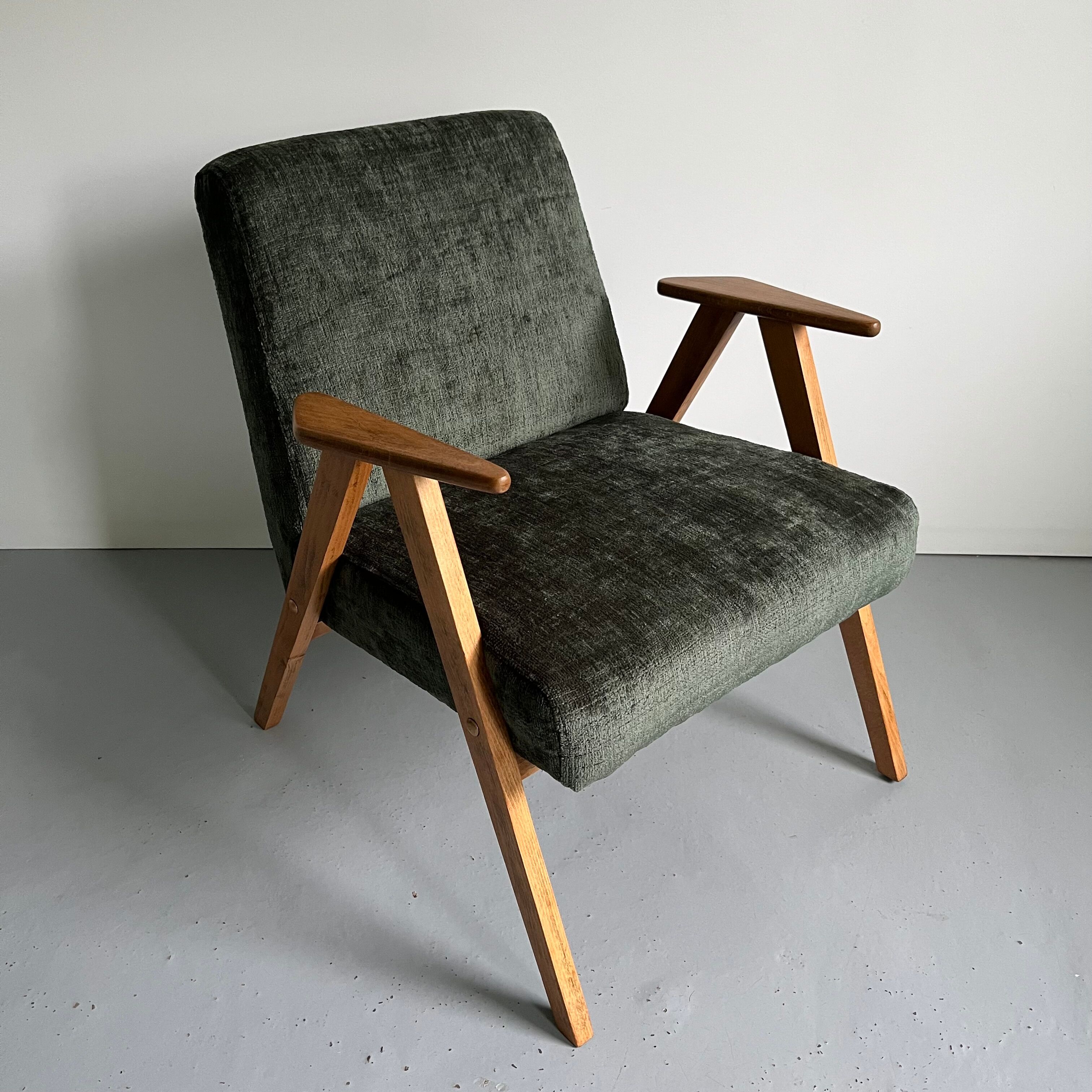Restored Vintage Mid Century Modern Armchair, Forest Green Lounge Chair