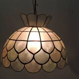 Vintage capiz shell pendant light, Tiffany style, retro lighting fixture