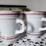 Antique French 2 Heavy Barware Brulot Coffee Cups Demi-Tasse Size From Late 1800s. Espresso Whiteware Kitchenalia. Rustic French Bistroware