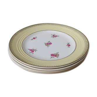 4 dessert plates vintage light yellow rim CERANORD ST AMAND