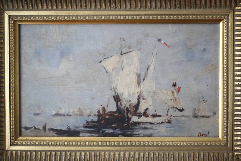 Bazil (20th century) oil on panel 'French boats setting out to sea'
