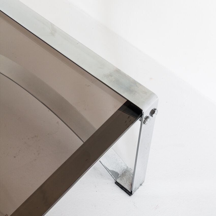 Vintage coffee table in chromed metal and glass, France 1970