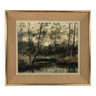 Huile sur toile paysage de sous-bois Edmond Le Trouit Langotière (1901-1978)