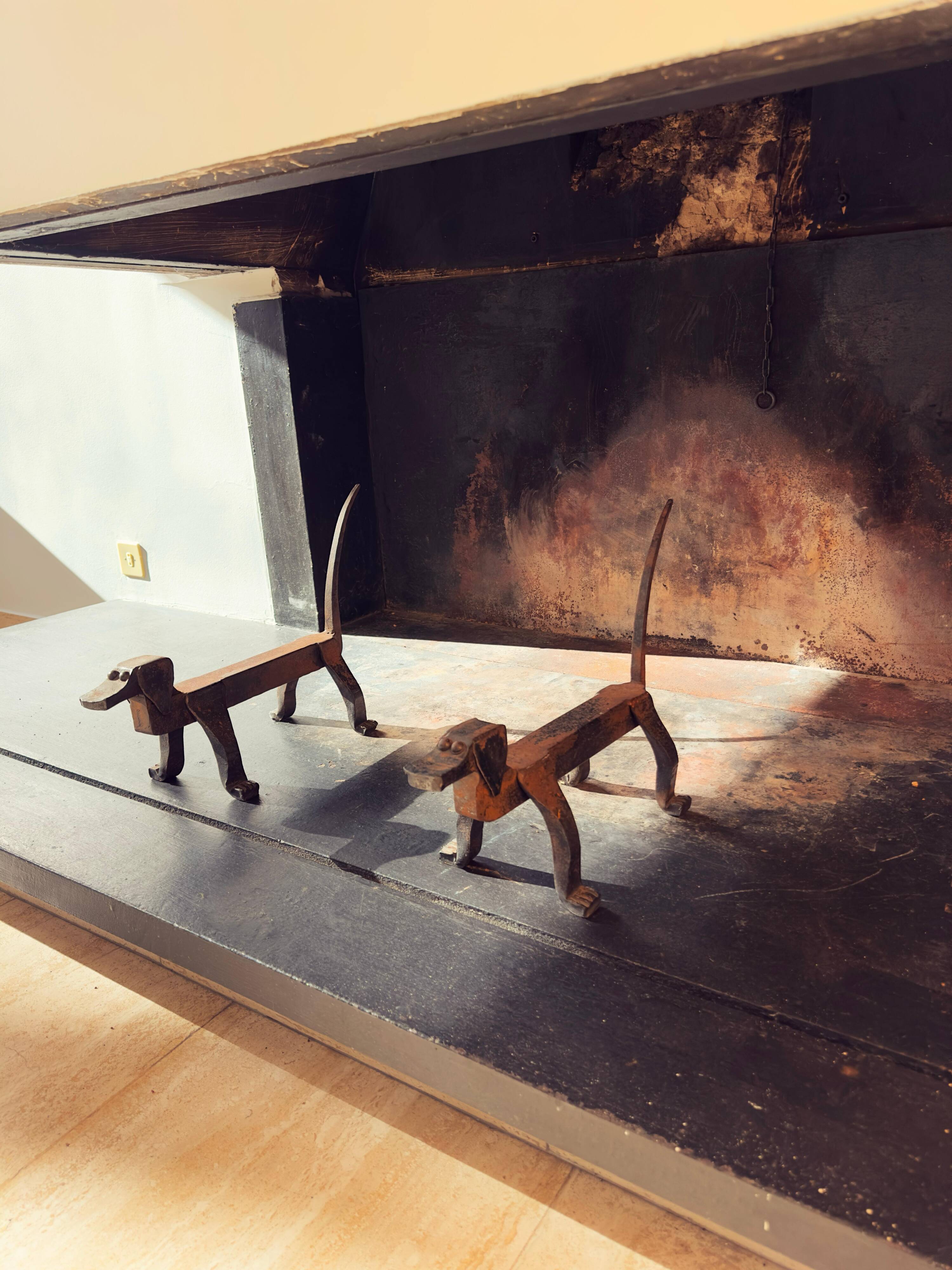 Paire de chenets de cheminée en fer forgé- edouard schenck 1950s
