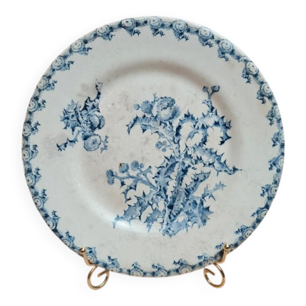 Assiette ancienne décor chardon bleu – esprit Terre de fer