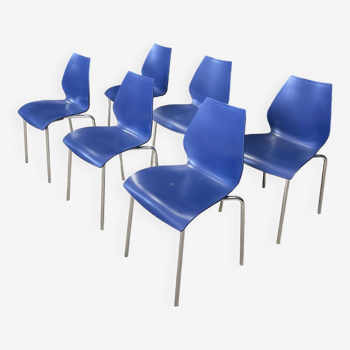 Ensemble de 6 chaises de salle à manger bleues années 2000