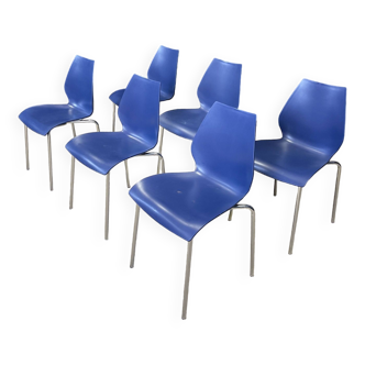 Ensemble de 6 chaises de salle à manger bleues années 2000