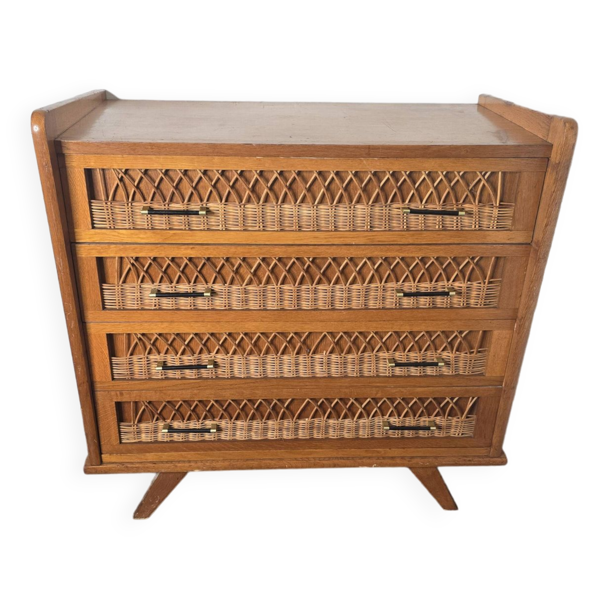 Commode en rotin et bois, années 60