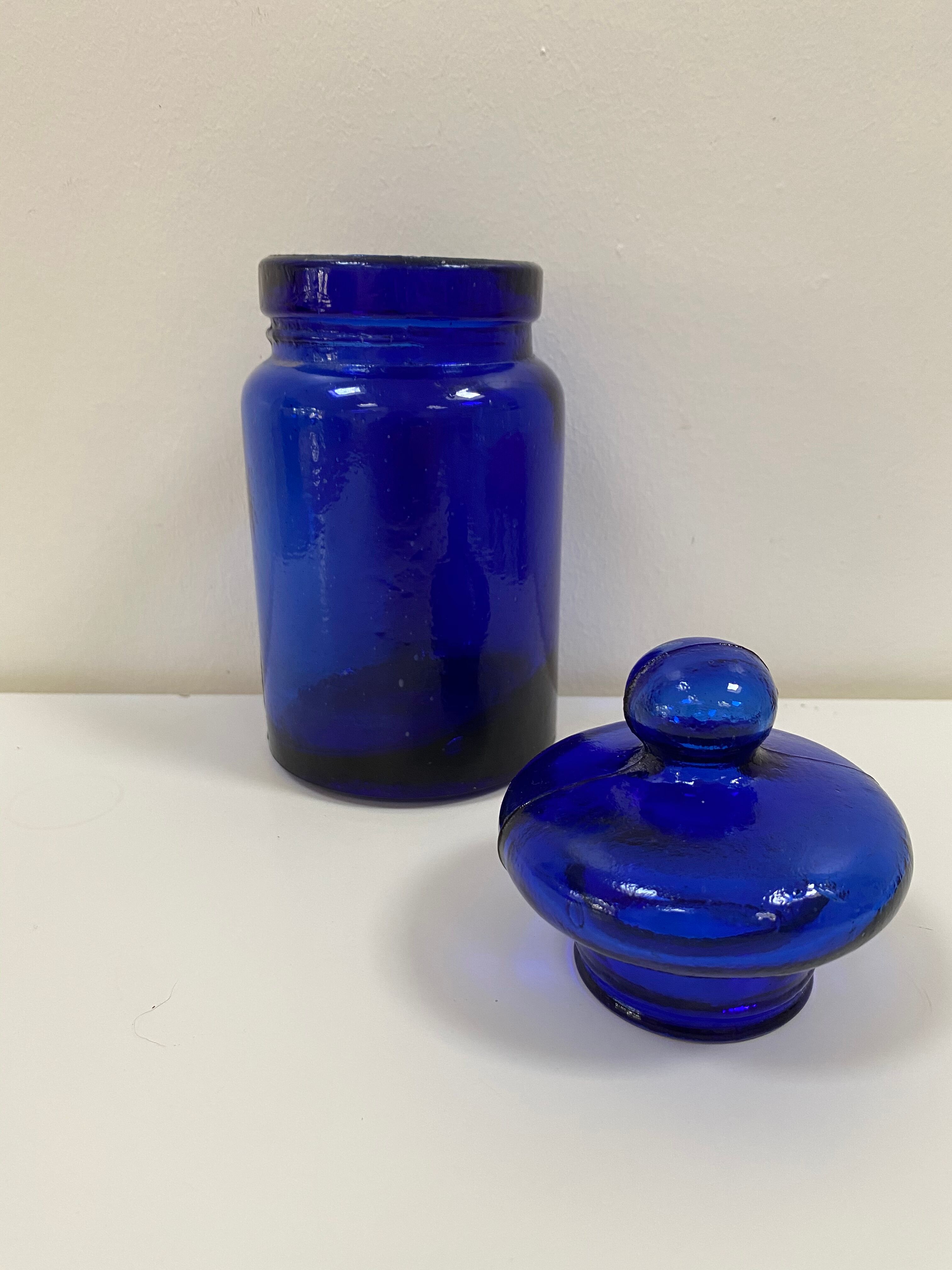 Bocal vintage en verre bleu cobalt