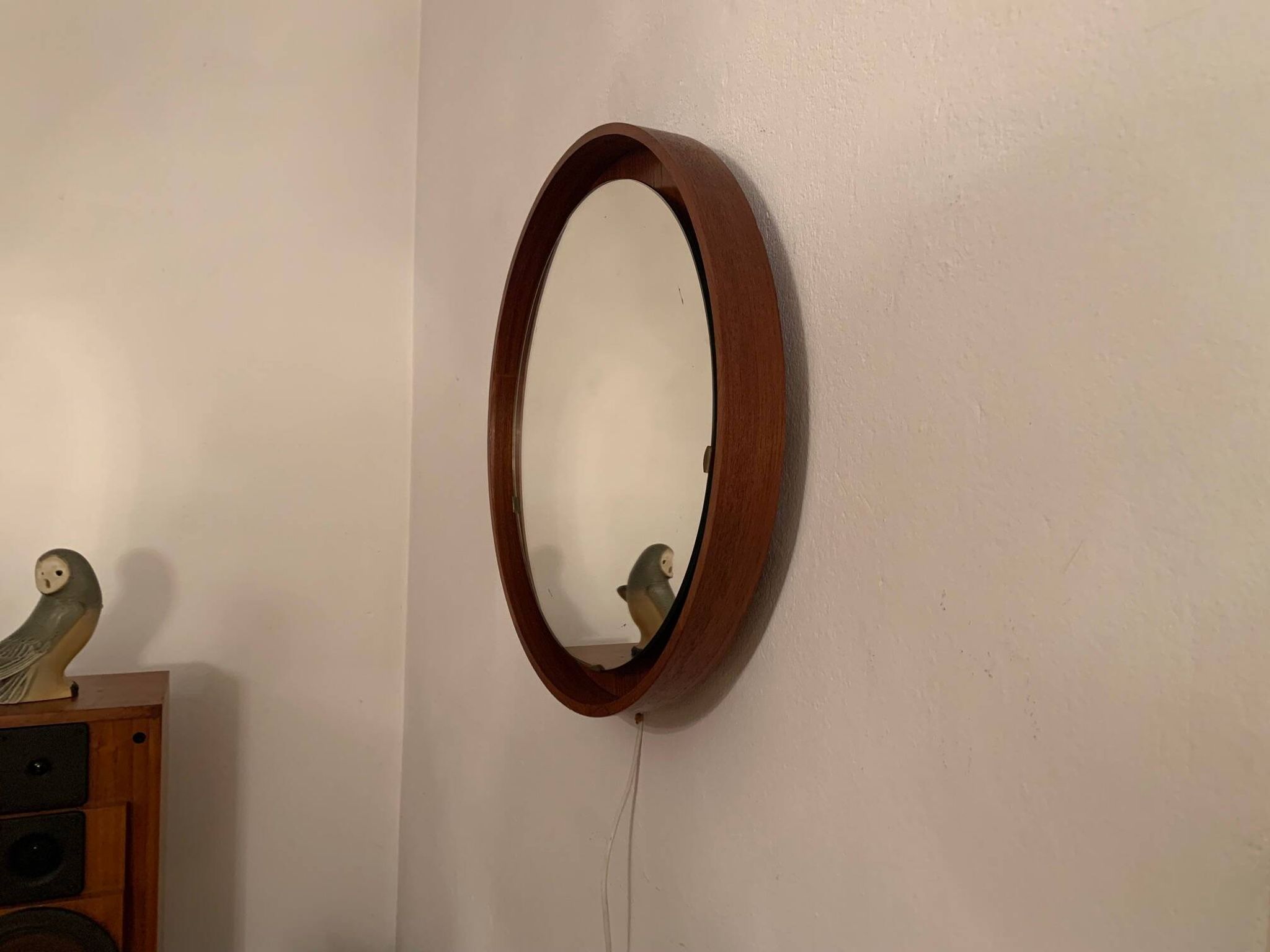 Teak, illuminated mirror, Italy, 1960s