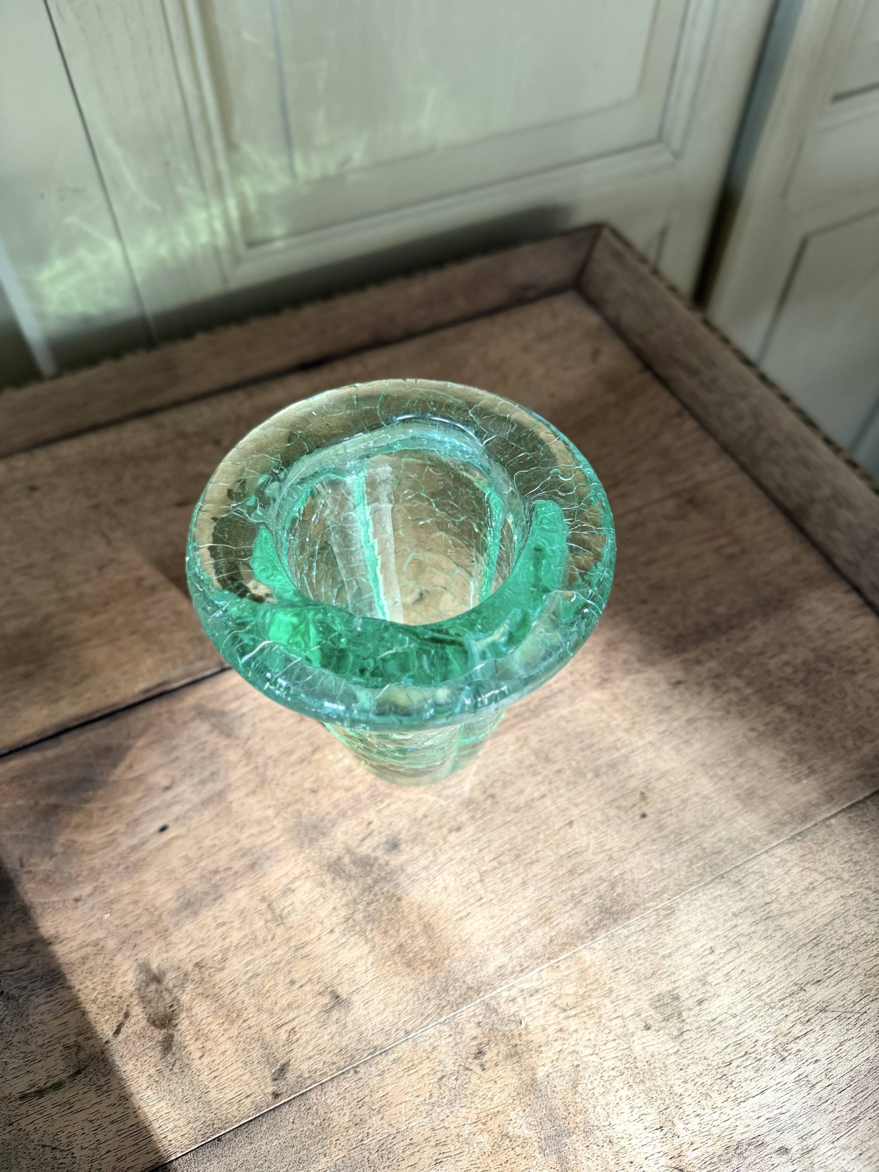 Crackle crystal vase, attributed to Daum Nancy