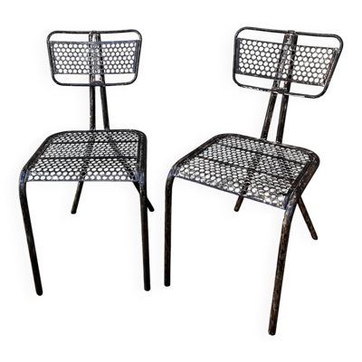 Paires de chaises en métal perforé par René Malaval