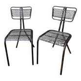 Paires de chaises en métal perforé par René Malaval
