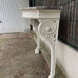 Painted wooden wall console with doe legs and interlacing. Louis XVI. Peach blossom marble