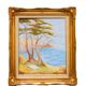 Oil painting of the Mediterranean coast with a high-quality Baroque frame.