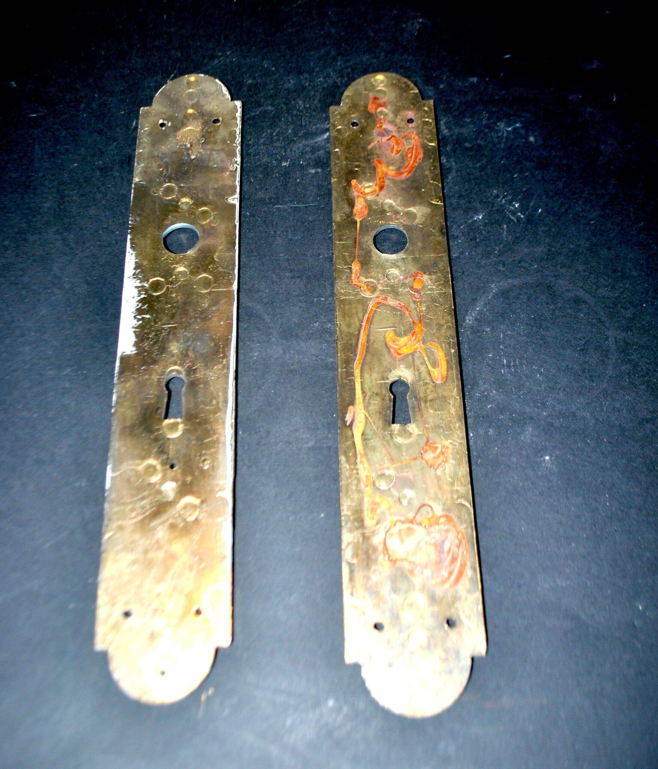 Set of 2 vintage hardware handle lock entries in gold-plated brass with pearl decor