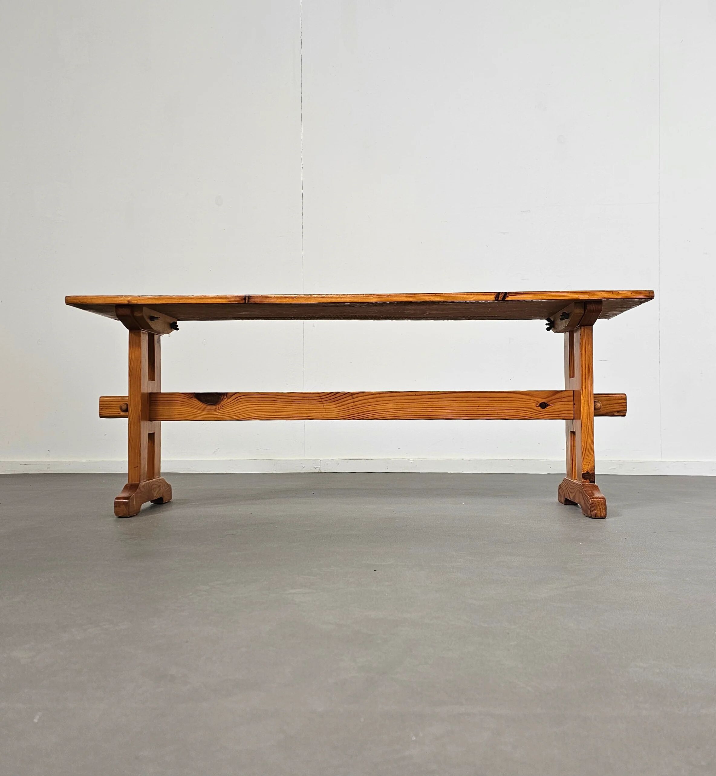 Scandinavian modern solid pinewood benches and dining table, 1970s