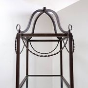 Pair of vintage pagoda-style shelves in black metal