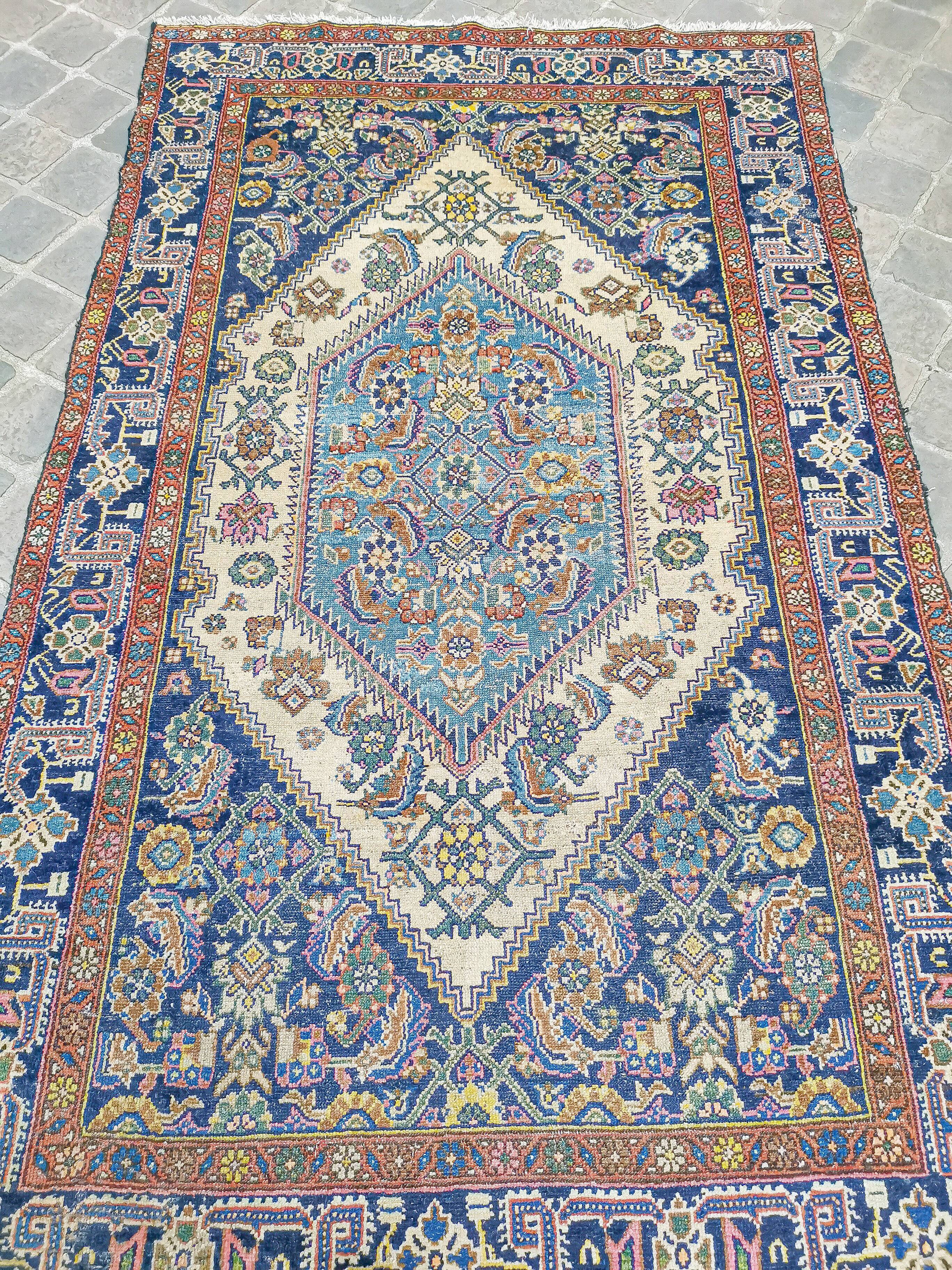Tapis d'orient fait main vintage persan ancien Melayer 216 X 130