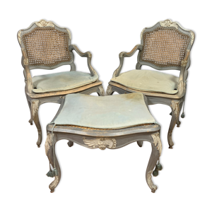 Rare ensemble de 2 fauteuils et 1 repose pieds louis XV formant une duchesse brisée