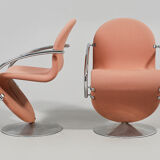 Set of 4 chairs, Fritz Hansen in metal and fabric, Verner Panton 1970