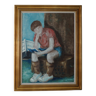 Oil painting by Jørgen Sejersen, Mid-century Modernism, 1960s