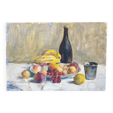Still life painting fruit basket cider gouache