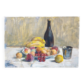 Still life painting fruit basket cider gouache