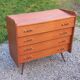 Vintage mahogany commode with metal tapered legs, 4 drawers, 1950s.