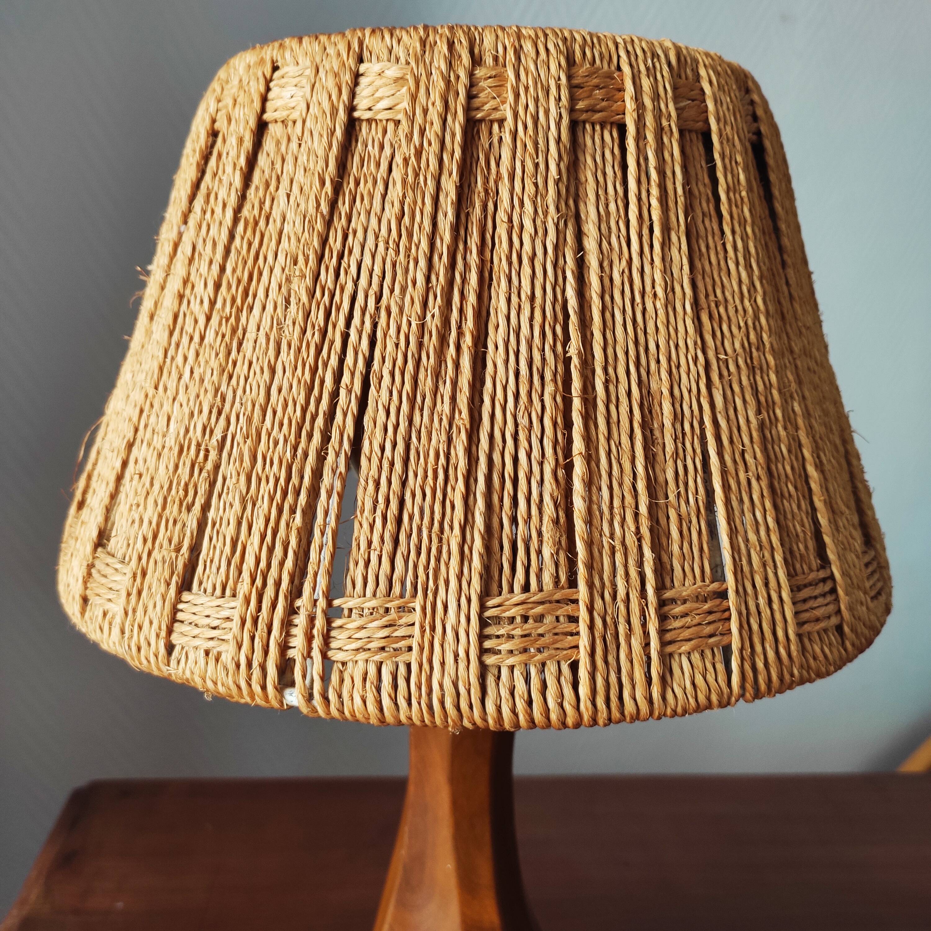 Vintage brutalist lamp from the 60s-70s made of wood and rope.