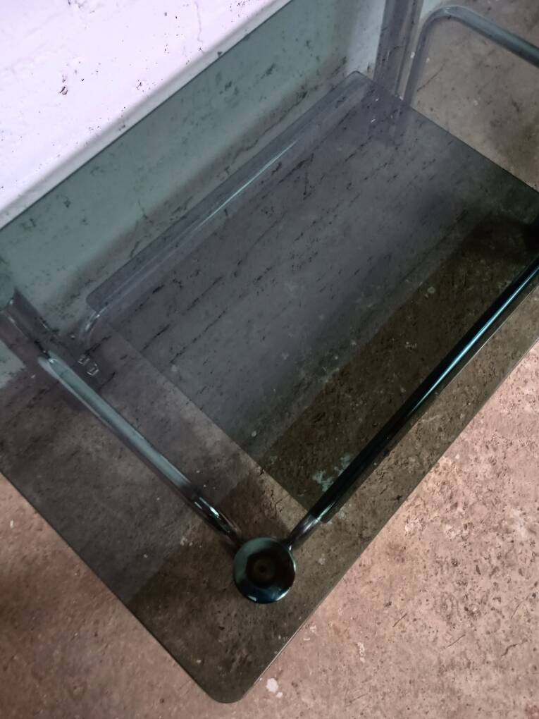 Chrome coffee table with double smoked glass top, 1970s