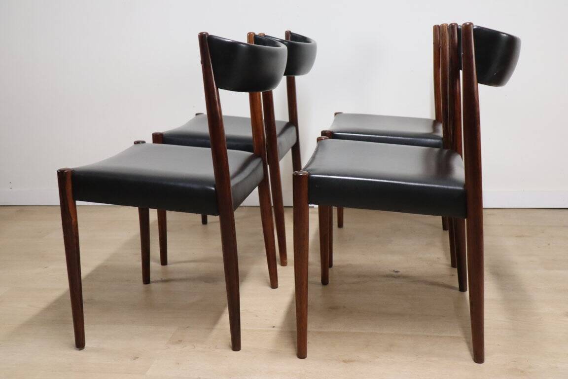 Set of 4 Scandinavian Danish chairs in rosewood and skai, 1960