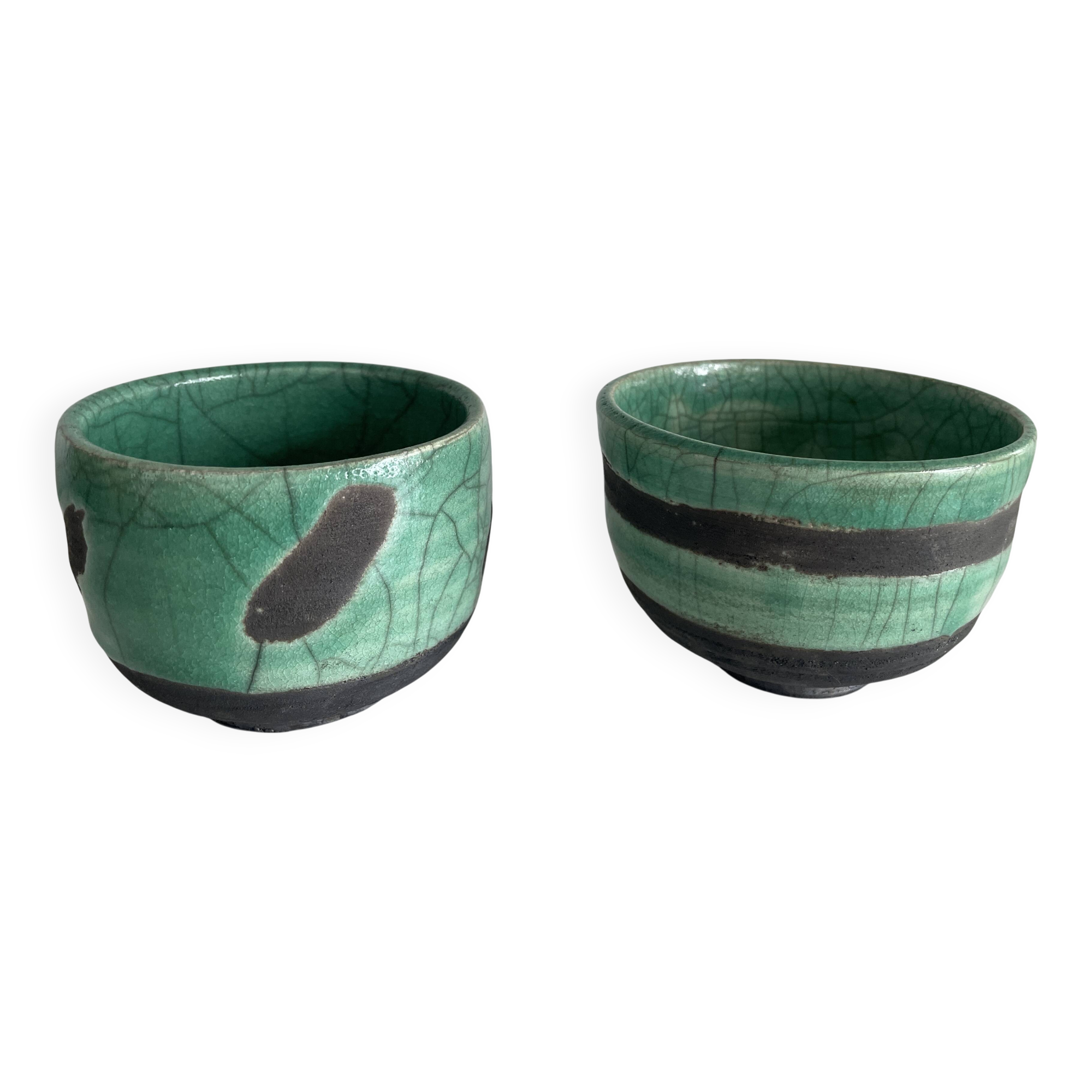 Pair of raku tea bowls, handmade ceramics
