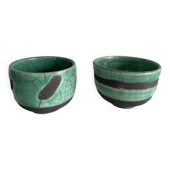 Paire de bols à thé en raku, céramique artisanale