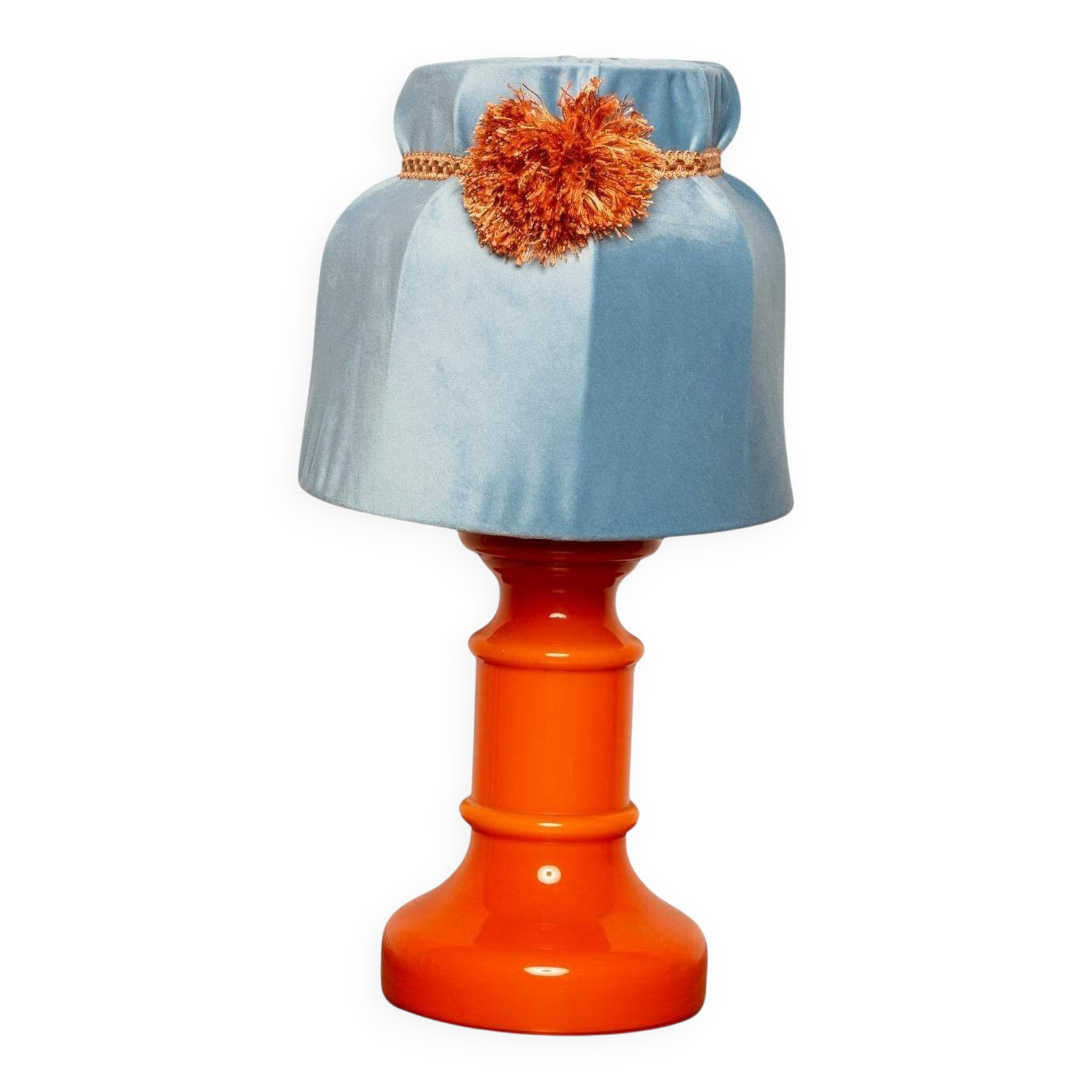 Orange and blue ceramic table lamp with velvet, Italy, 1960s
