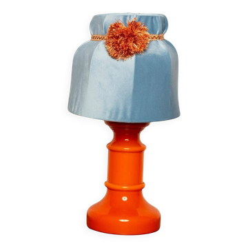 Orange and blue ceramic table lamp with velvet, Italy, 1960s