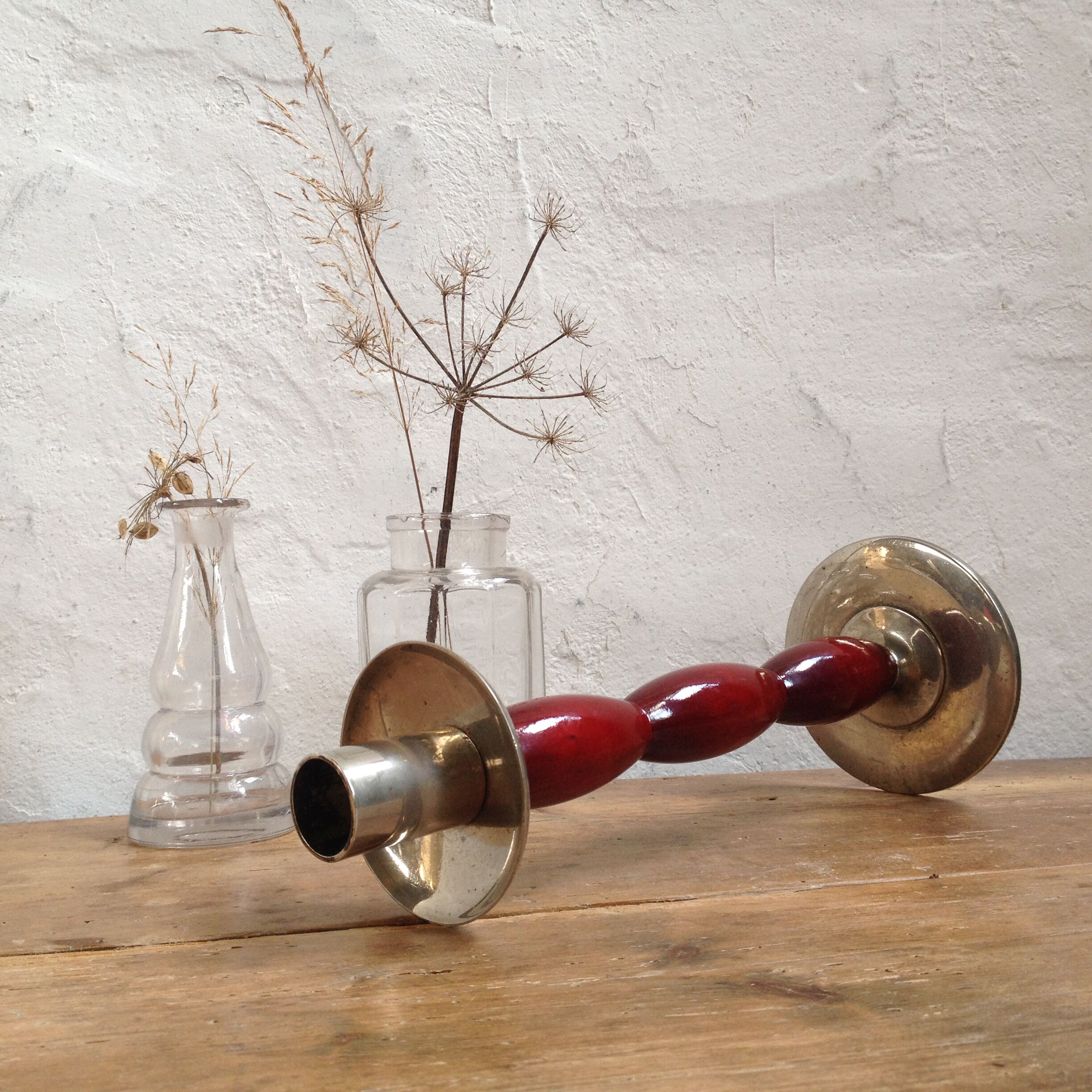 Scandinavian candlestick, wood and chrome