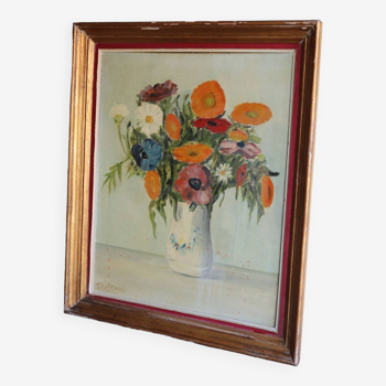 Oil on canvas old bouquet of flowers