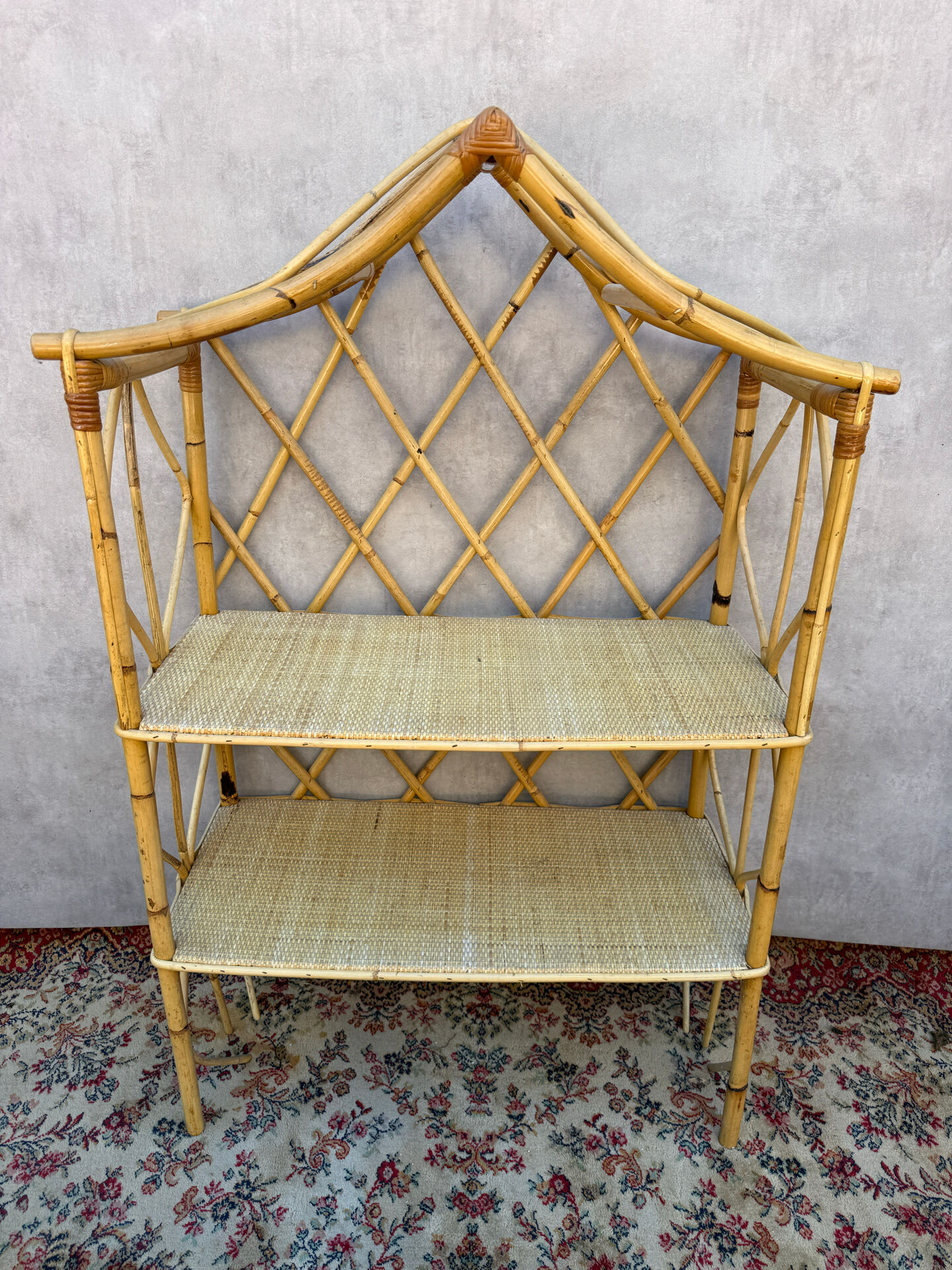 Rattan shelf Chinese hat from the 1960s Sweden