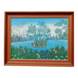 Lavilette Leonsol tropical scene Haiti 1980 acrylic on canvas acrylic on canvas