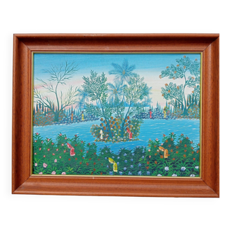 Lavilette leonsol tropical scene haiti 1980 acrilych on canvas acrylic on canvas