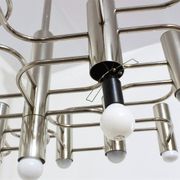 Sciolari chrome modernist design chandelier, Italy 1970s
