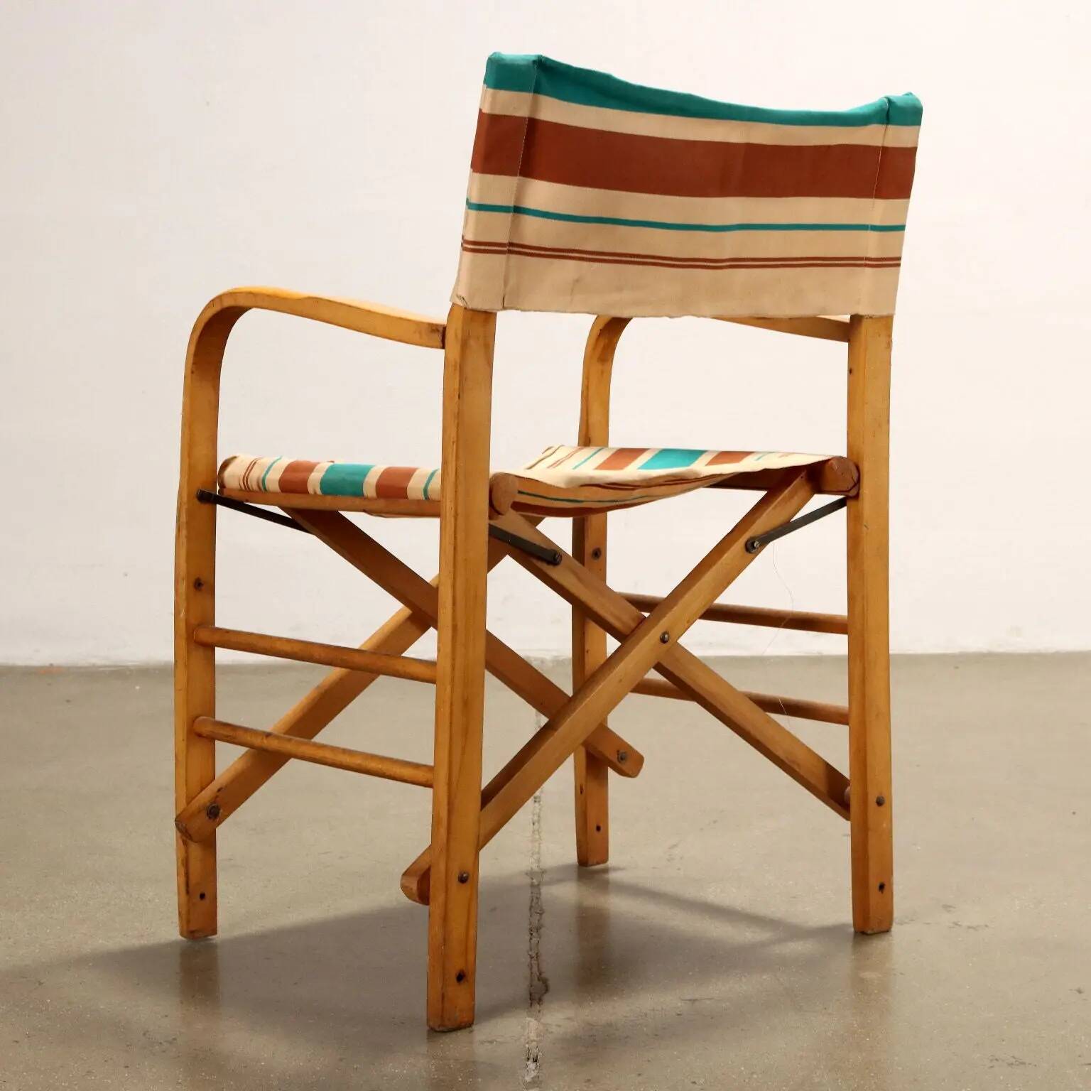 Vintage folding chair from the 1950s-60s in beech and fabric, Italy.