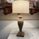 Wooden lamp, new 2 m fabric cable, cotton lampshade