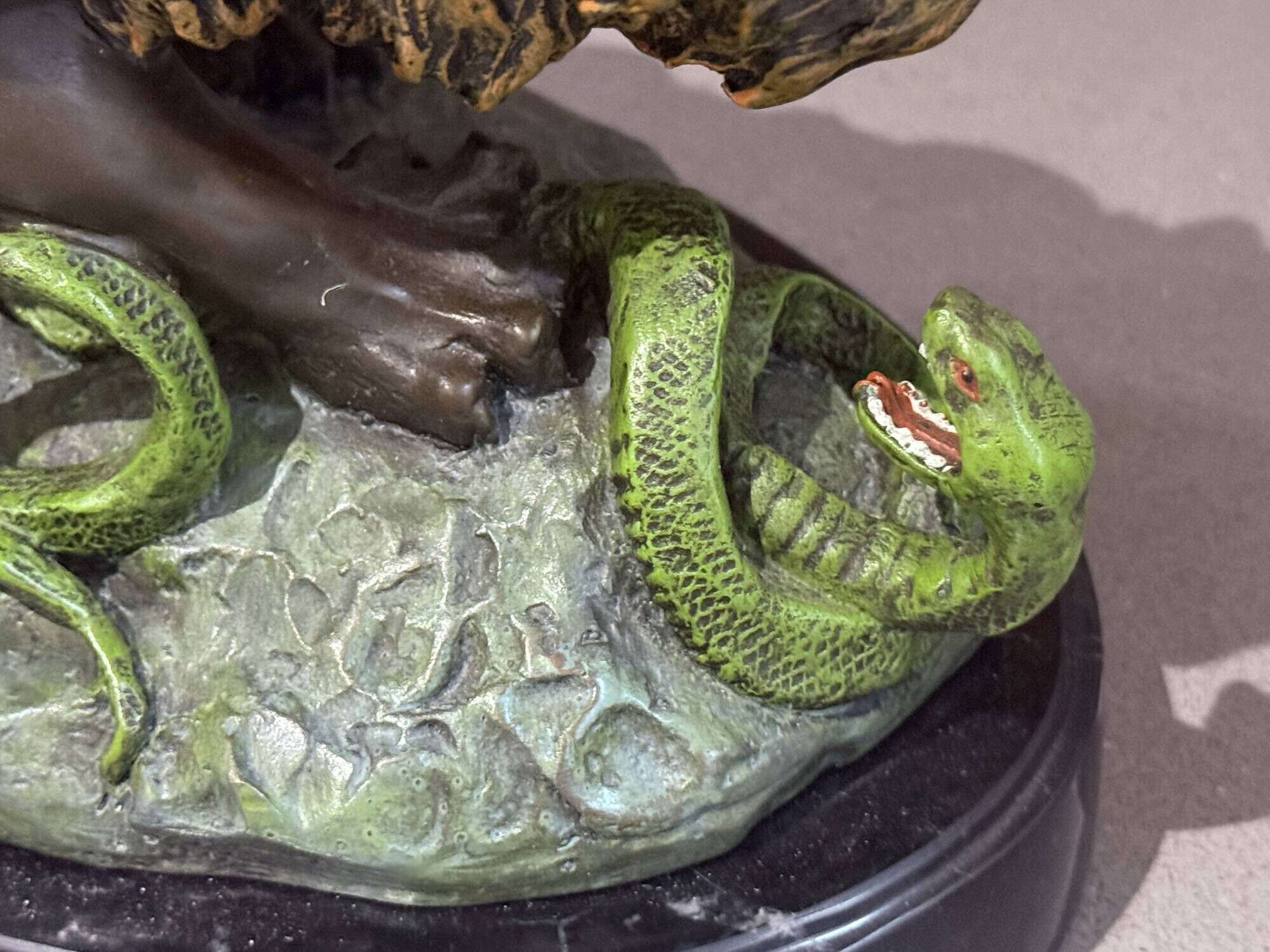 Antique Cold-Painted Bronze Lion Fighting a Snake, After Antoine-Louis Barye