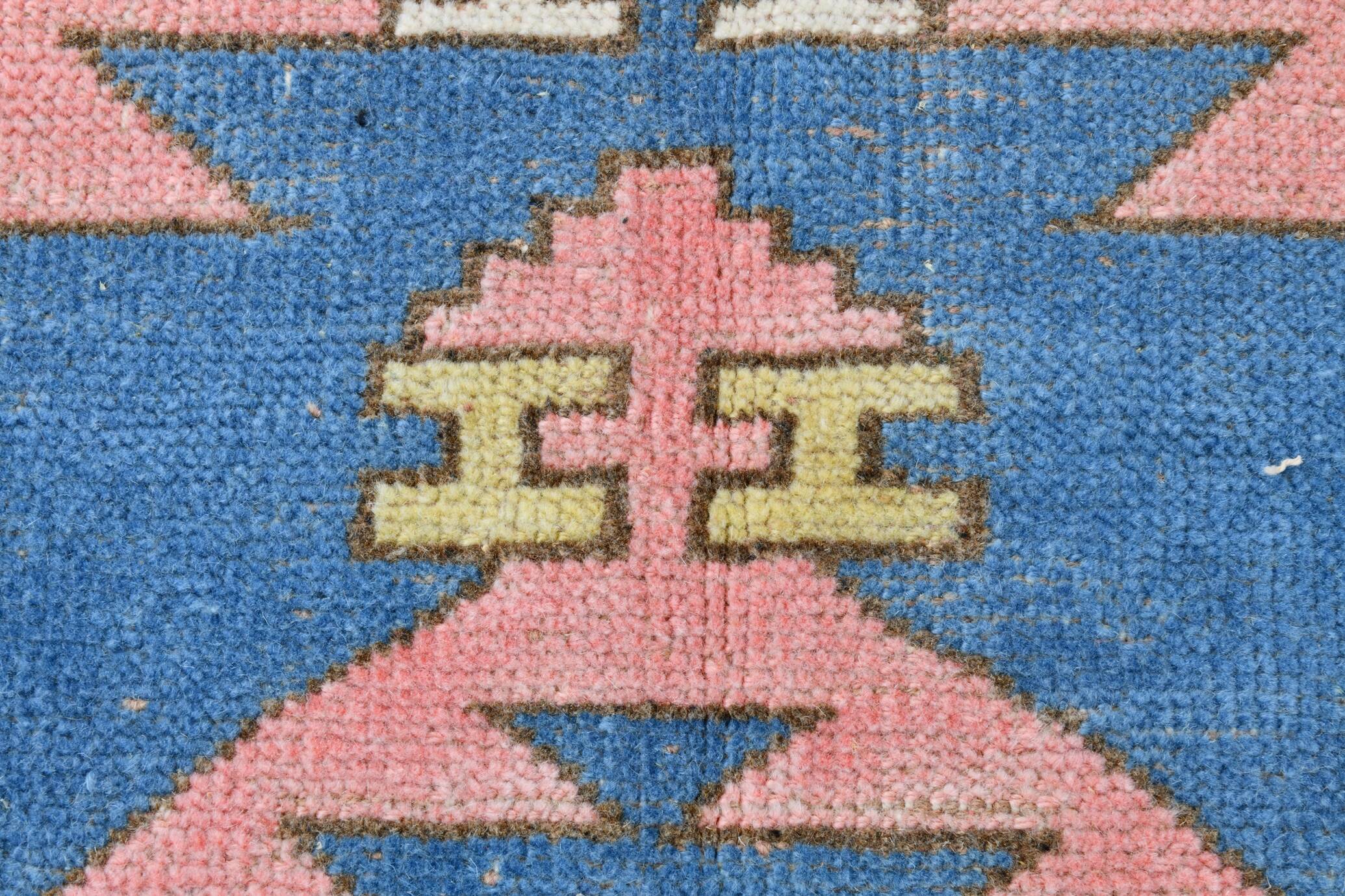 5x6 Blue & Pink Vintage Rug, Handmade Wool Turkish Rug, 141x184Cm