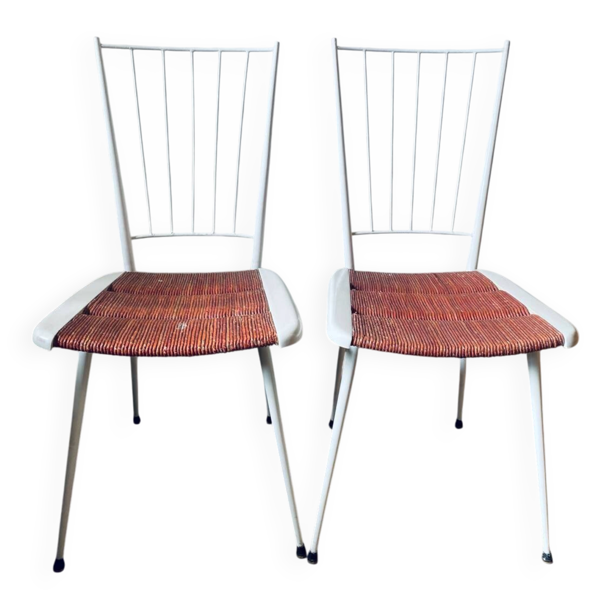 Metal and straw chairs